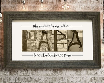 Christmas Gift for Dad, Framed PAPA Alphabet Art Sign, Unique Gift Idea, Custom Gift for Husband, Dad Gift from Kids, Personalized Papa Sign