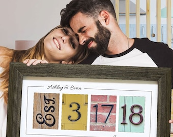 Wood Anniversary Gift, 5th Anniversary Gift, Real Wood Frame, 5 Year Anniversary Gift, Established Date Sign, Fifth Anniversary Gift Husband