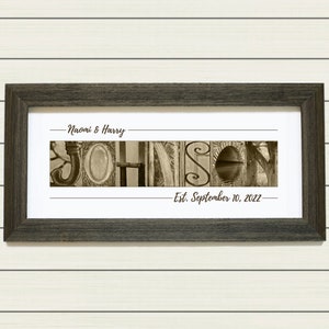 Paper Anniversary Gift, 1st Year Anniversary Gift, Last Name Print, Paper Anniversary Gift for Him, Anniversary Gift for Her, Unframed Print Sepia Tone Print