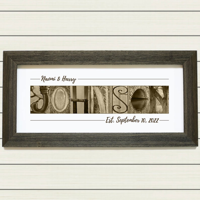 Paper Anniversary Gift, 1st Year Anniversary Gift, Last Name Print, Paper Anniversary Gift for Him, Anniversary Gift for Her, Unframed Print Sepia Tone Print