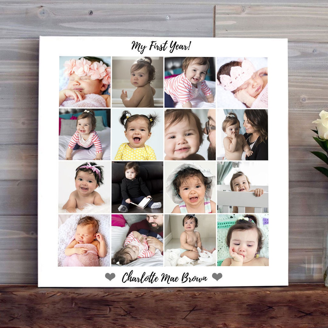 Baby First Year Photo Collage Canvas, My First Year, 1st Birthday Gift