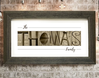 Custom Last Name Family Sign: Barn Wood Frame, Alphabet Art