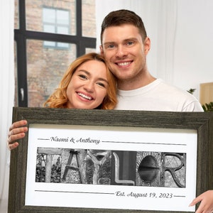 Personalized Last Name Sign: Alphabet Photo Art, Framed Wall Decor