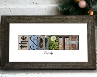 Custom Family Name Sign | Personalized Last Name Art with Alphabet Photography | Unique Home Decor | Perfect Christmas Gift Idea for Family