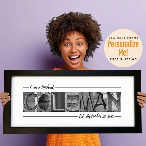 Personalized Last Name Framed Photo Print, Couples Wedding Gifts