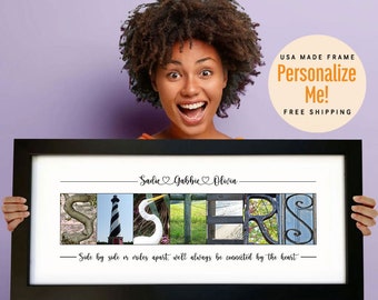 Personalized Christmas Gift Idea for Sisters, Framed SISTERS Sign, Connecting Hearts, Custom Gift for Sister from Sister, Meaningful Gift