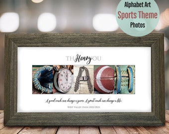 Personalized Gift for Sports Coach, End of Season Gift for Coach, Team Gift for Coach, Coach Retirement Gift, Sports Alphabet Photo Letters