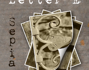 LETTER E Alphabet Photography LETTERS - Sepia Alphabet Photos