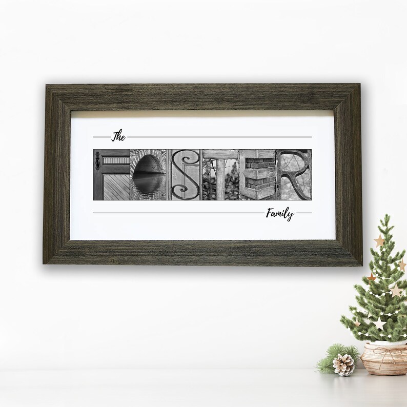 Personalized Meaningful Xmas Gift for Him, Custom Christmas Last Name Gift for Dad, Unique Last Name Alphabet Photography Sign for Husband image 1