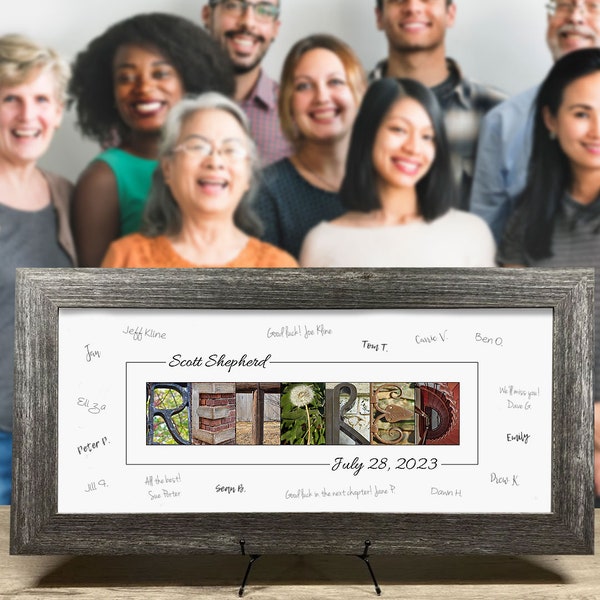 Personalized Retirement Gift Wall Art, GUEST BOOK ALTERNATIVE, Framed Retired Name and Date Print