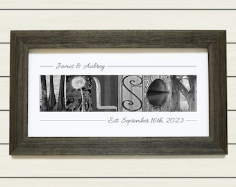 Anniversary Gift for Parents, Custom Last Name Print, 1st Anniversary Gift for Husband, Personalized Wedding Gift, Alphabet Photo Art Gift