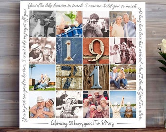 50th Anniversary Gift for Parents, Gift for 50th Anniversary, 50th Wedding Anniversary, Canvas Photo Collage, Anniversary Gift for Mom & Dad