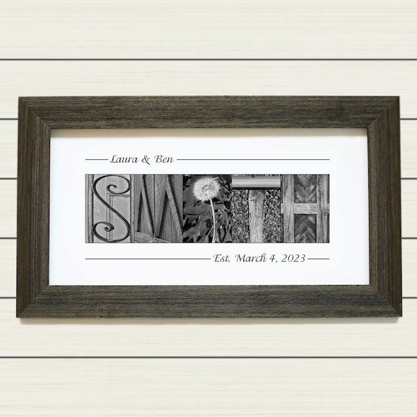 Personalized 1st Anniversary Paper Print: Last Name Alphabet Art