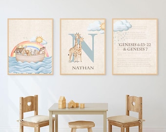 Customizable Noah's Ark Nursery Print: Baby Initial Wall Art