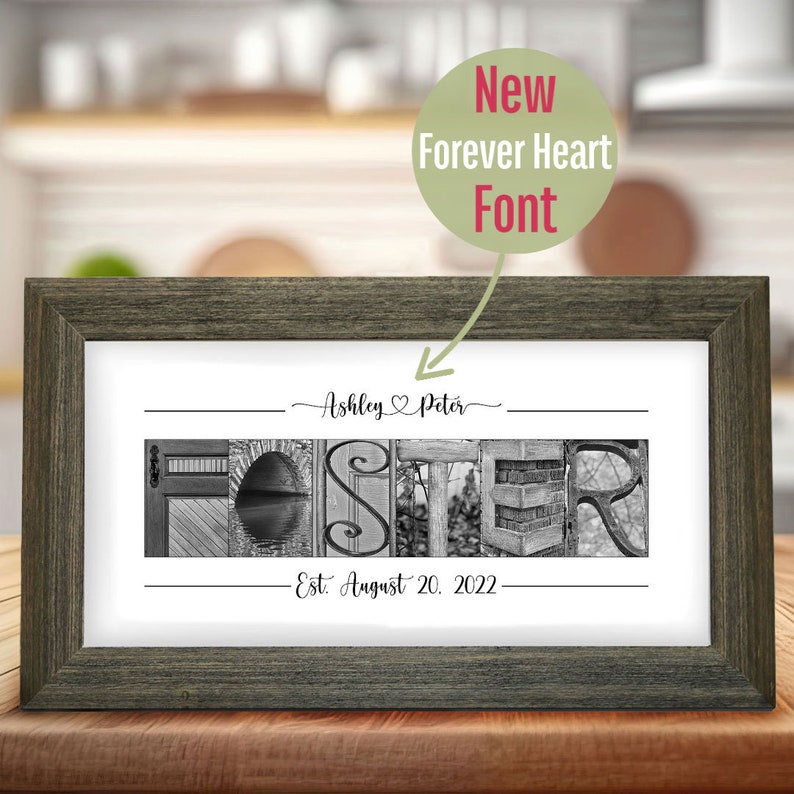 1st Anniversary Gift Idea for Couples, Paper Anniversary Gift, First Wedding Anniversary Gift for Husband, Framed Alphabet Photography image 1