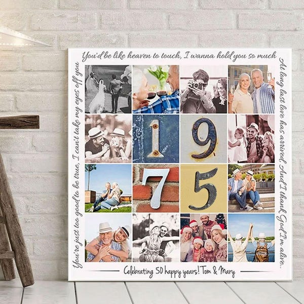 50th Anniversary Photo Collage Canvas, Personalized Wedding Anniversary Gifts for Parents with Own Photos