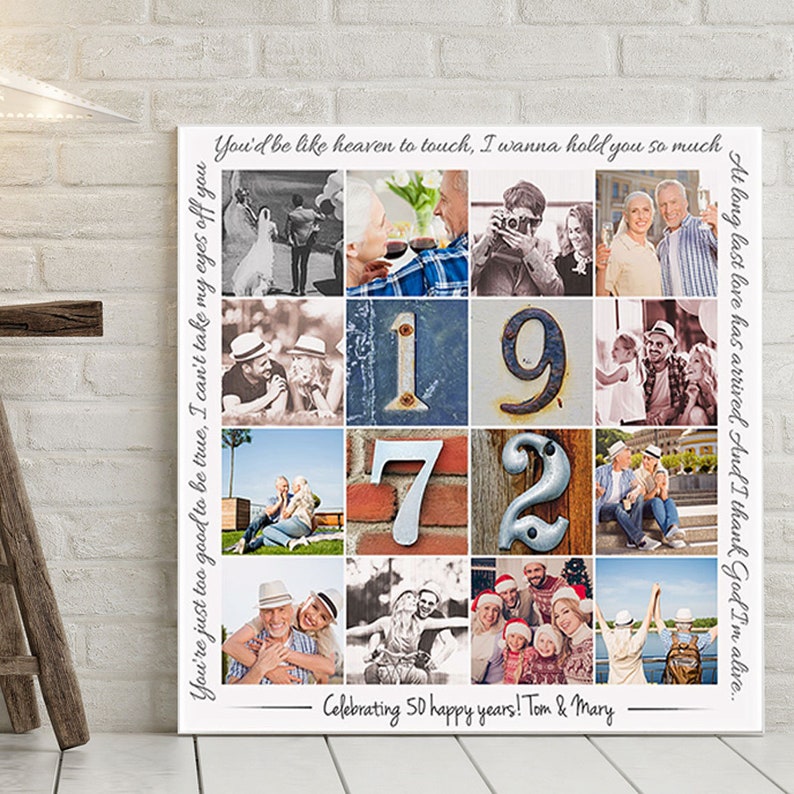 50th Anniversary Gift for Parents, Gift for 50th Anniversary, 50th Wedding Anniversary, Canvas Photo Collage, Anniversary Gift for Mom & Dad image 2