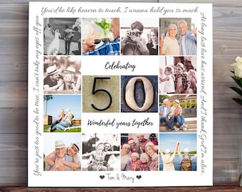 50th Wedding Anniversary Gift for Parents, Golden Wedding Gift, 50th Anniversary Party Decor, Anniversary Gift for Mom & Dad, Photo Collage