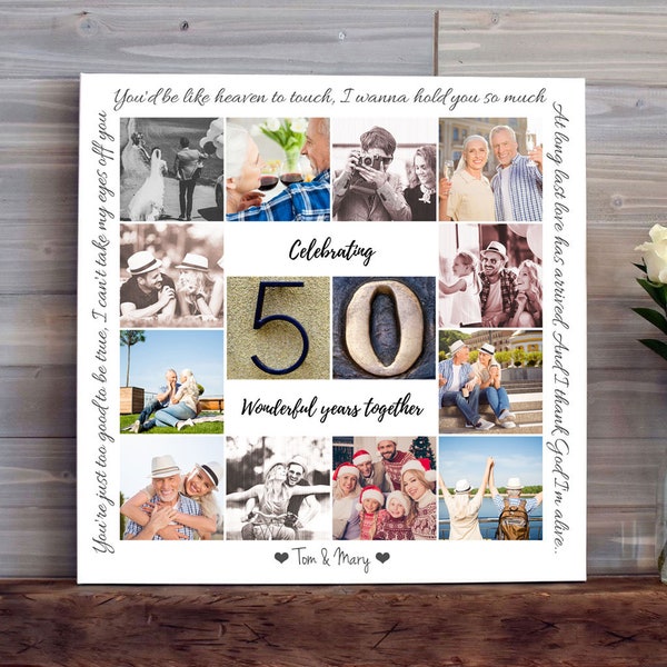 50th Wedding Anniversary Gift for Parents, Golden Wedding Gift, 50th Anniversary Party Decor, Anniversary Gift for Mom & Dad, Photo Collage