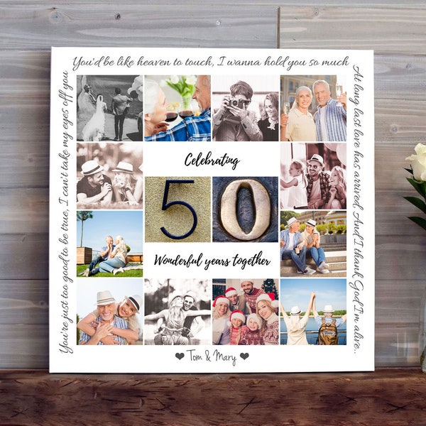 50th Anniversary Photo Collage Gifts, Personalized Wedding Canvas Print