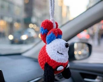 Funny Spider-Man Snoopy Crochet Car Mirror Hanging - Handmade Amigurumi Hero Dog Car Charm - Spidey Decor