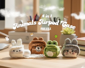 4 in 1 No Sew AirPods Pro 2 Case Crochet Pattern, AirPods 3 Case, Case For Apple AirPods1/2, Cute Airpods Cover Crochet Pattern Amigurumi
