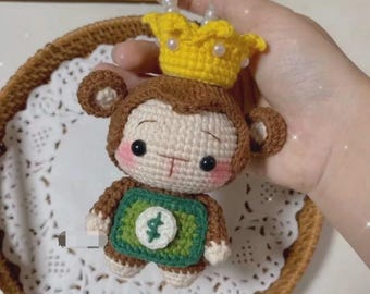 Crochet Rich Monkey With Crown Keychain, Crochet Money Monkey Keychain, Amigurumi Monkey, Crochet Monkey, Crochet Keyring, Monkey Gifts