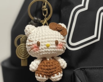 Handmade Crochet Choco Kitty Keychain, Crochet Keychain, Cute Kitty, Crochet Cat, Plushie Keychain, Amigurumi Plush Bag Charm, Gift For Her