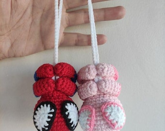 Crochet Spider Couple Keychain, Cute Hero Keychain From Mirror, Spider Decoration, Spider Amigurumi, Gifts For Him Her, Valentine Gift