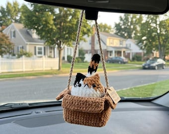 Benutzerdefinierte gehäkelte Katze in der Box Auto Spiegel Charme, süße Katze im Karton Box Auto Zubehör, handgemachte Kätzchen Rückspiegel Aufhänger, Geschenk für Katzenliebhaber