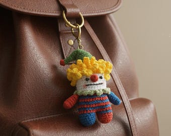 Crochet Clown Keychain, Colorful Cute Circus Clown Plushie, Handmade Amigurumi Clown Key Ring, Fun Gift For Friend