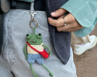 Cute Handmade Crochet Frog Plushie with Shirt And Bag, Amigurumi Frog, Adore Animal Toy, Frog Lovers, Froggy Crochet, Knitted Frog