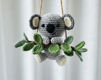 Crochet Koala Car Hanging, Cute Koala Amigurumi Rearview Mirror Charm, Koala Plush Car Accessory, Valentine Gift for Her