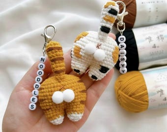 Personalized Crochet Butt Cat Keychain, Funny Crochet Cat Stuffed Animal, Cute Gift for Cat Lovers, Car Keyring, Soft Chubby Kitty Amigurumi
