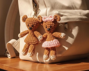 Breloczki do kluczy z szydełkowanymi misiami – ręcznie robiony, uroczy brelok do torebki, prezent dla niej, prezent na walentynki, miś amigurumi