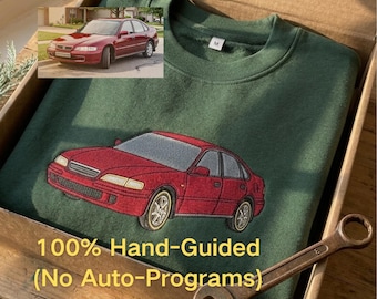 Custom Embroidered Car Hoodie, Car Photo Embroidered, Personalized Race Car Sweatshirt, Custom Car Guy Gift, Hand-Guided Machine Portrait