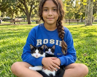 Custom Dog Face & Name Kids Sweatshirt, Hand-Guided Stitch Kids Hoodie, Personalized 1st Birthday Outfit, Artisan Pet Photo Keepsake