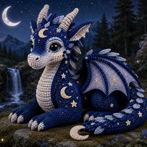 Moon Dragon Crochet Pattern PDF, Amigurumi Dragon with Wings, Crochet Pattern English German