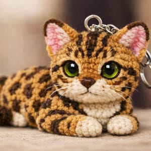 Chat du Bengale au crochet – Porte-clés amigurumi PDF | Modèle de crochet DE/EN | Motif de fourrure réaliste | Niveau intermédiaire