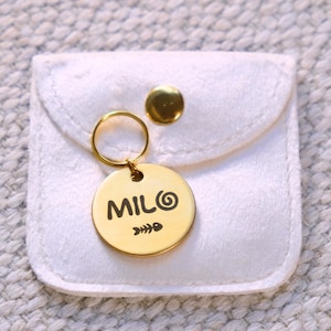 Custom Cat Tags, Gold Brass Small Cat Name ID, Mini Round Engraved Kitten Charm, Cute Pet Collar Tag