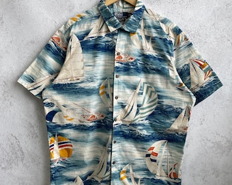 Camisa hawaiana vintage de Polo Ralph Lauren con estampado de velero.