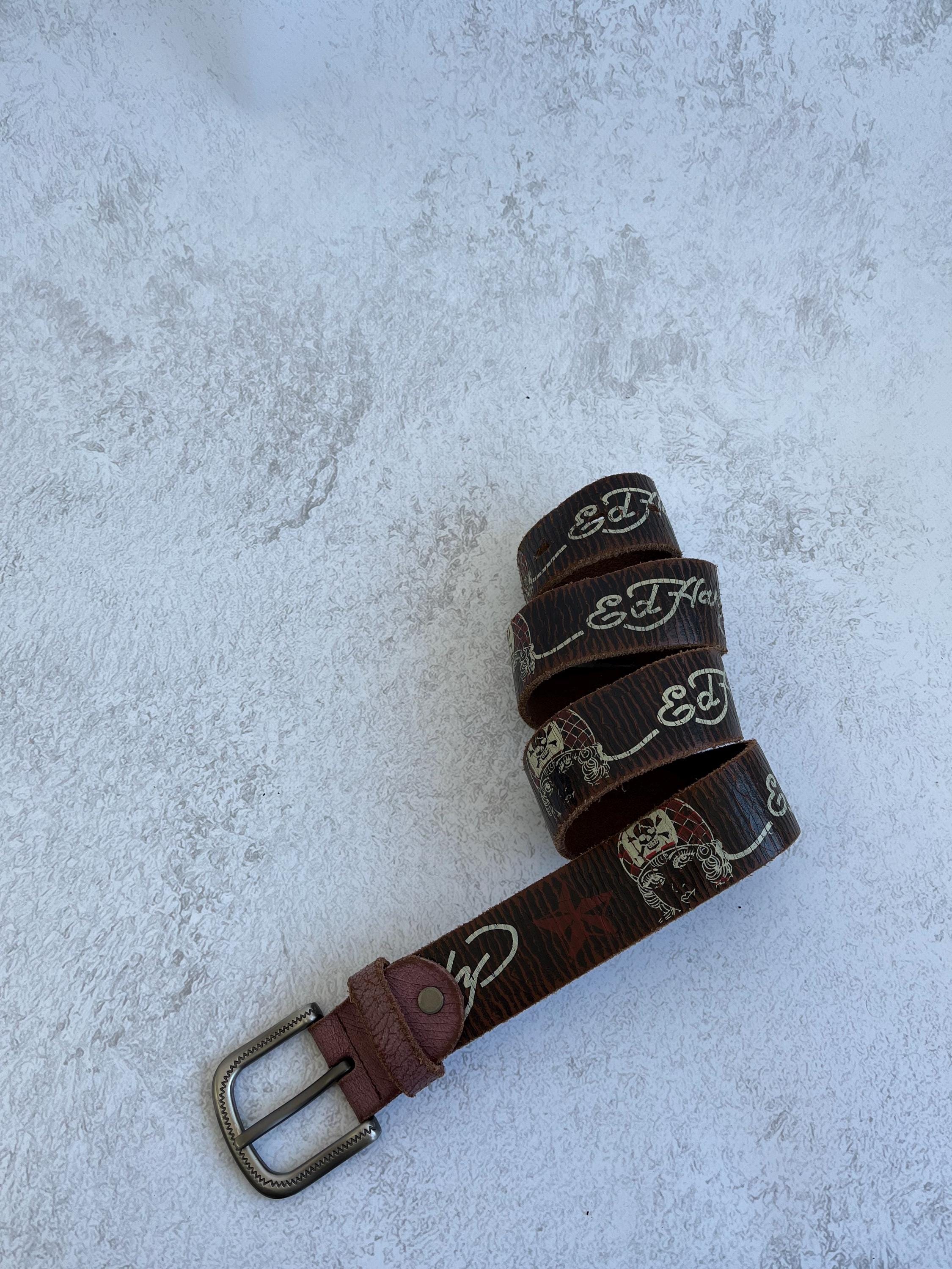 Ed Hardy Floral Skull Leather Belt - Cream with Tan Accents Ed Hardy Belt - Etsy main image 4