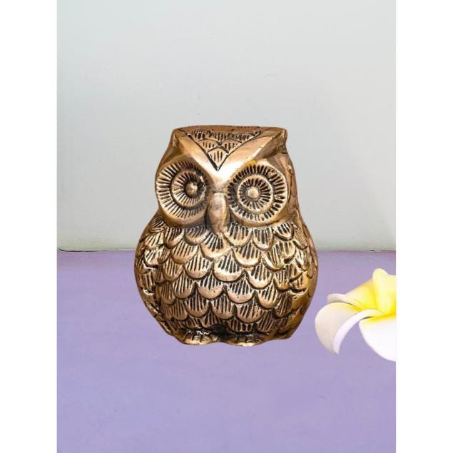 Brass Owl Statue 2.5 Inch | Handcrafted Brass Owl Figurine for Home Décor, Study Table &