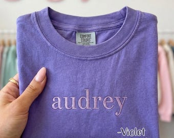 Embroidered Custom Name Comfort Colors Youth T-Shirt, Personalized Kids Name Shirt, Minimalist Style