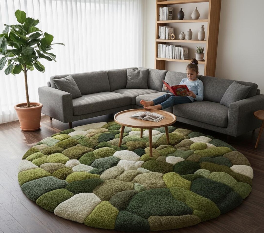 Handmade Wool Moss Green Hand Tufted Rug 3D Textured Green Carpet - Etsy