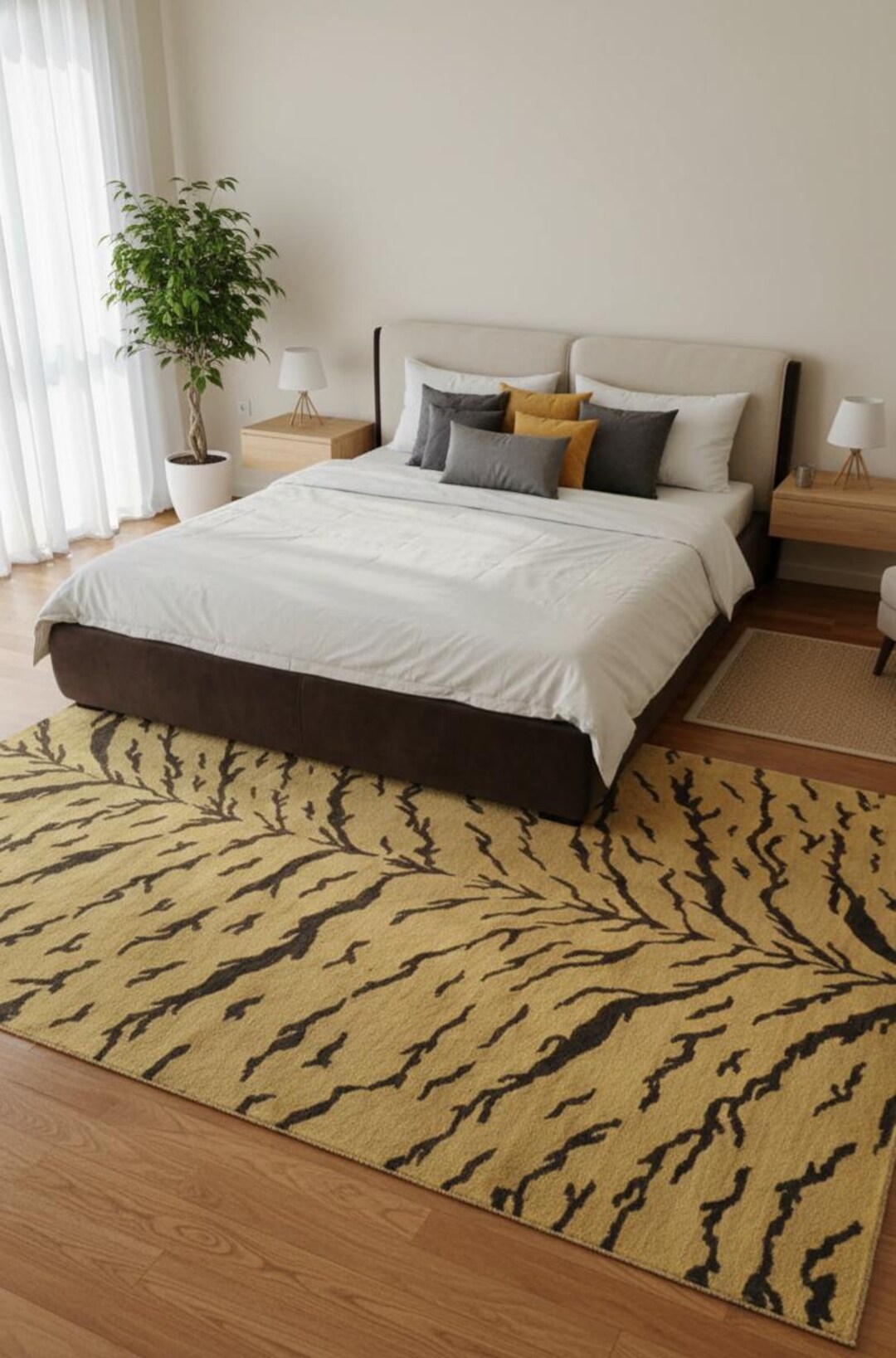 Hand Tufted Gold Tiger Rug, Black White Animal Print Wool Area Rug ...