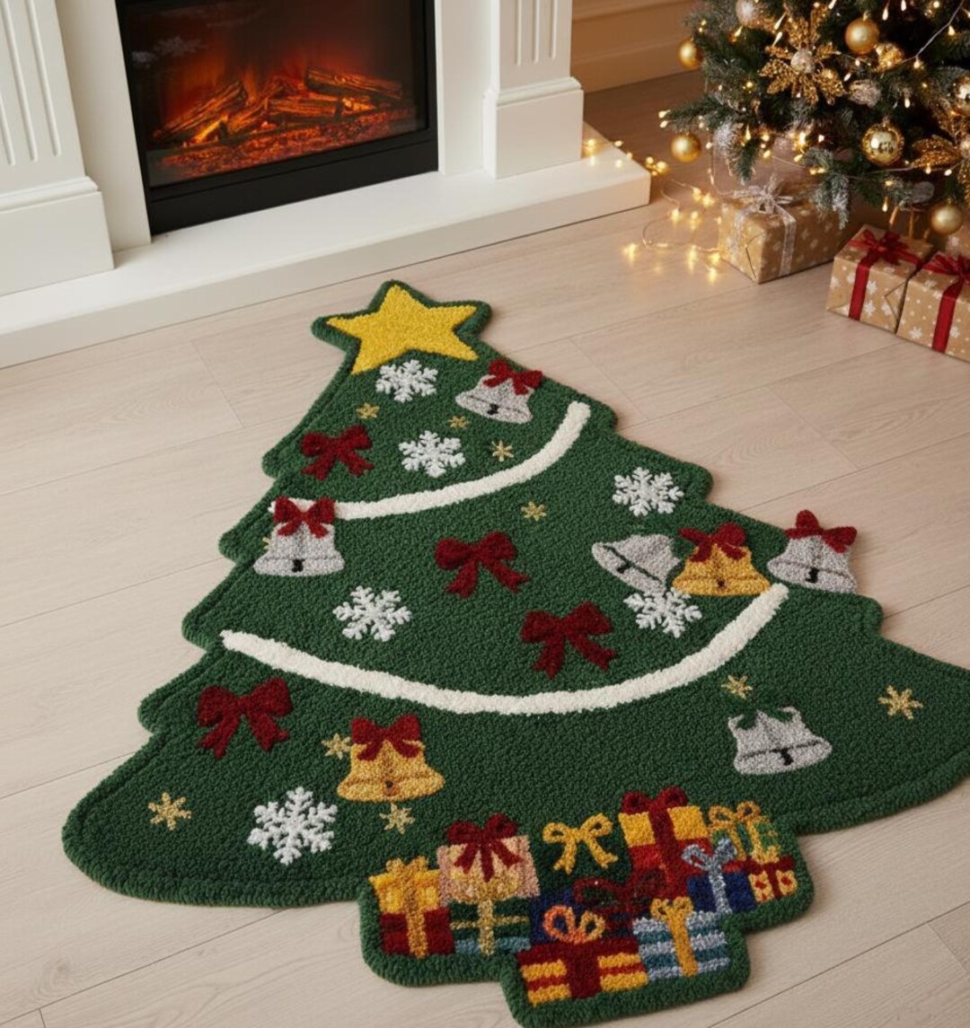 Hand Tufted Wool Christmas Tree Rug - Festive Holiday Decor - Etsy