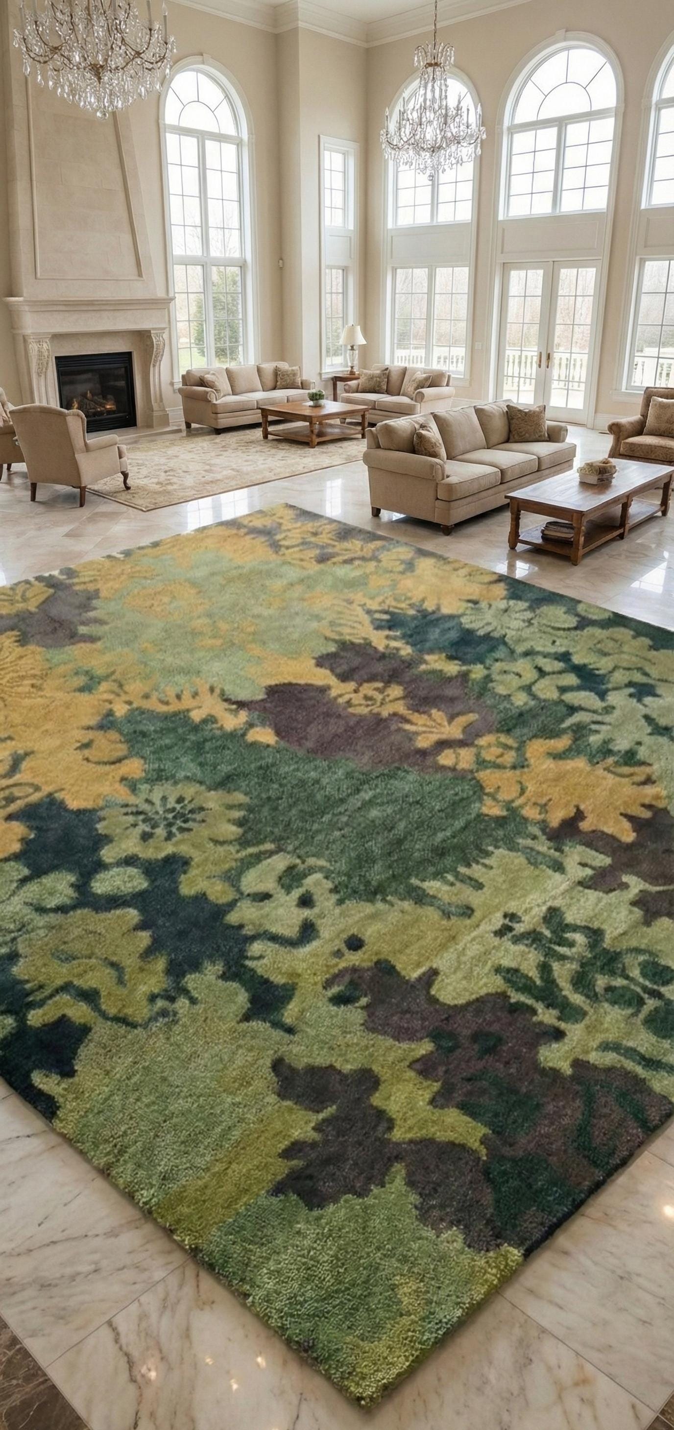 Patterned Green Rug Abstract Design Hand Tufted Green Abstract Rug, Wool Area Rug, Moss Garden Design ...