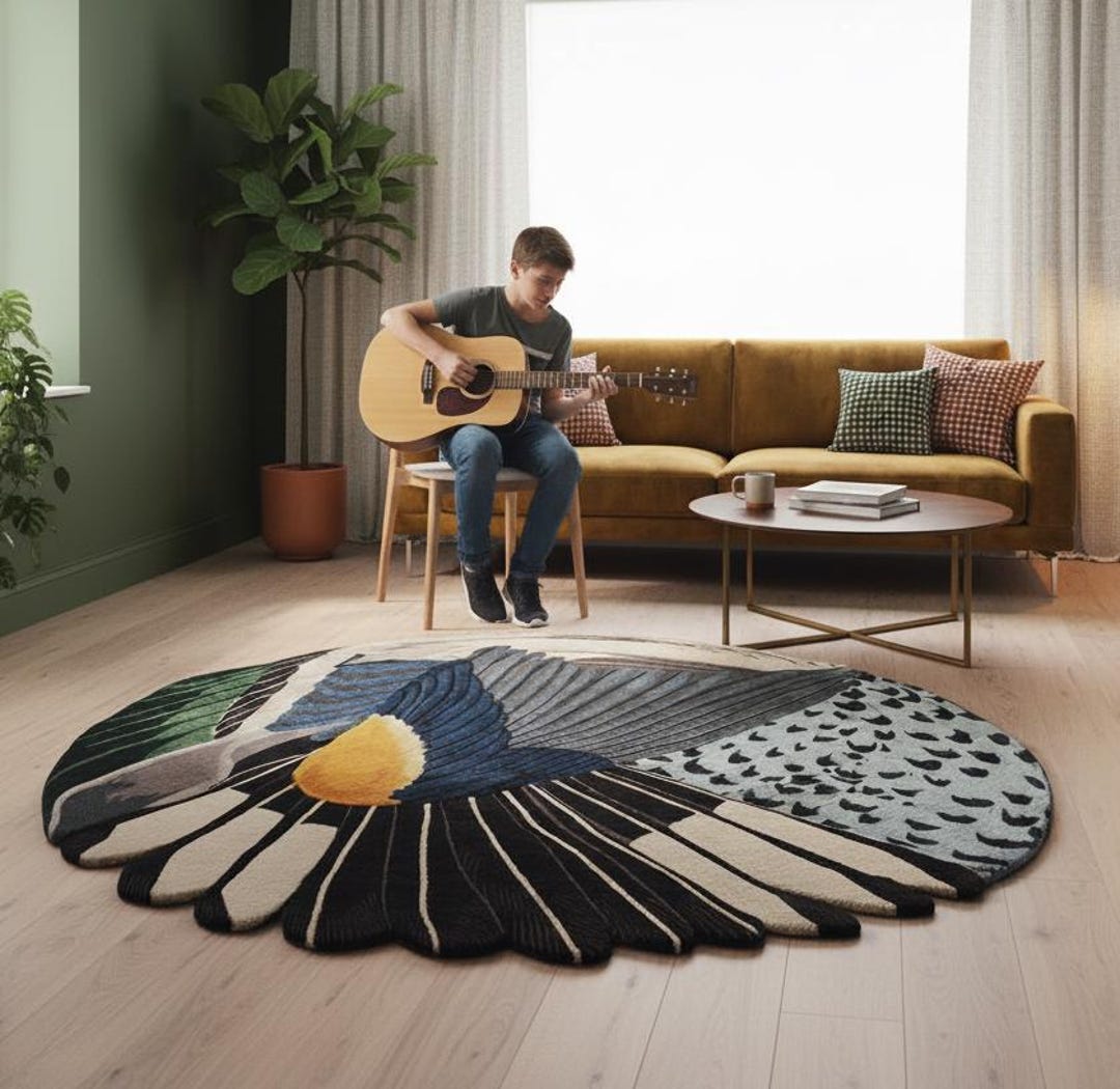 Wool Bird Wing Round Rug: Nature Inspired Bohemian Floor Mat - Etsy