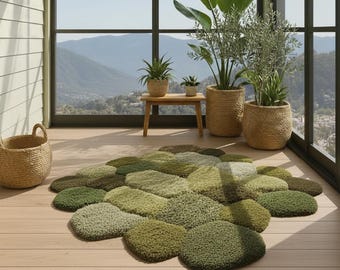 Hand Tufted Rug : 3D moss pebble shaped rug for living room and home decor